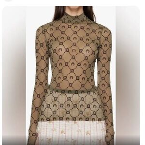 Marine Serre flocked-logo mesh top - Green